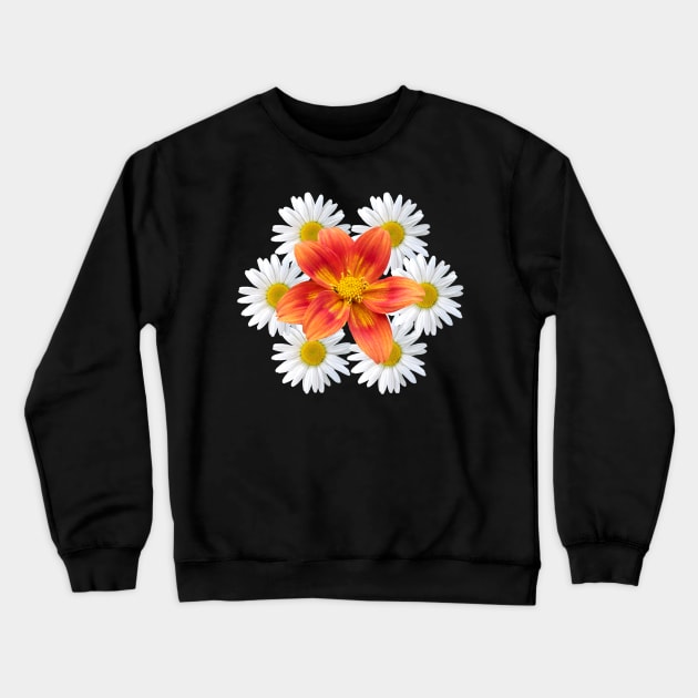 orange blossom with daisy flower blooms pattern Crewneck Sweatshirt by rh_naturestyles